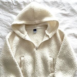 Old Navy Cream Sherpa Fleece Half-Zip Hoodie Pullover with Kangaroo Pocket